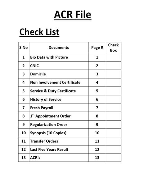 ACR vendor checklist