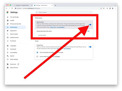 Chrome memory saver settings