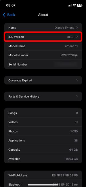 check iOS version settings