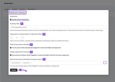 comment moderation settings