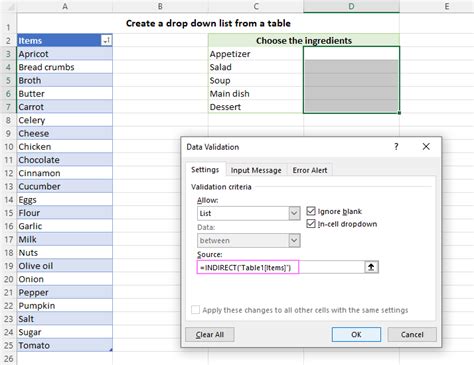 data validation dropdown