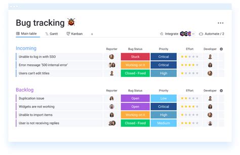 iOS bug status table