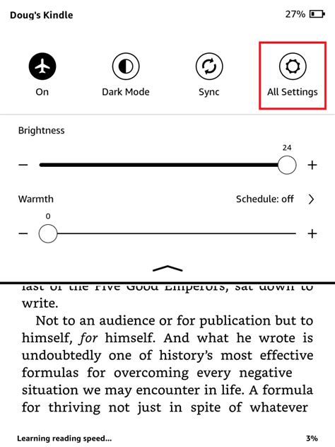 kindle device settings