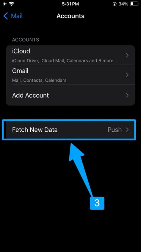 mail fetch new data settings