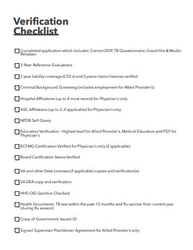 verification checklist