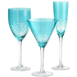 Teal Pavo Etched Stemware