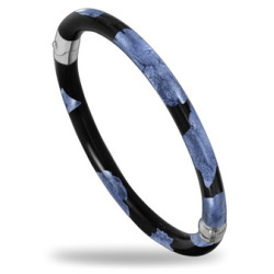 SOHO Slim Blue Foliage Enamel Bangle - in Sterling Silver
