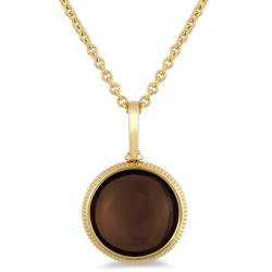 Round Smoky Quartz Charm Pendant - in 18kt Yellow Gold