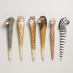 Wood Carved Animal Pens, Assorted 6-pk
