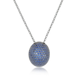Blue Cubic Zirconia Sterling Silver Pendant Necklace