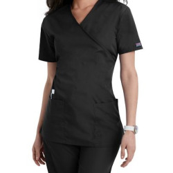 Cherokee Workwear mock-wrap scrub top. - Black - XS
